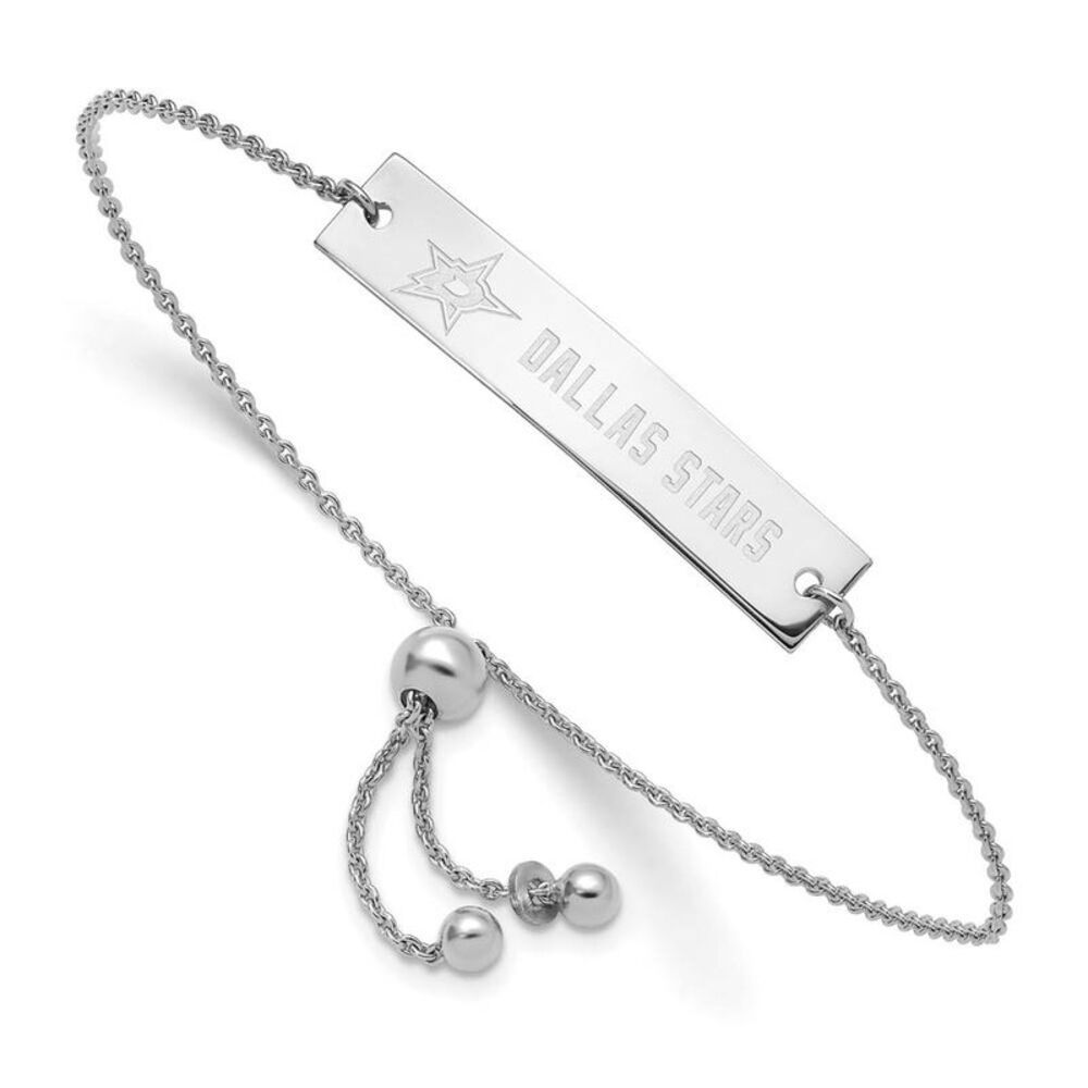 Sterling Silver Rhodium plated NHL Dallas Stars Bar Adj Bracelet, 9 In